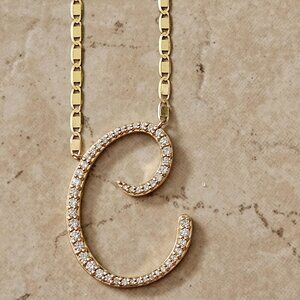 RARE LUXURY LANA JEWELRY DIAMOND 14K GOLD LARGE C INITIAL MALIBU NECKLACE CHAIN